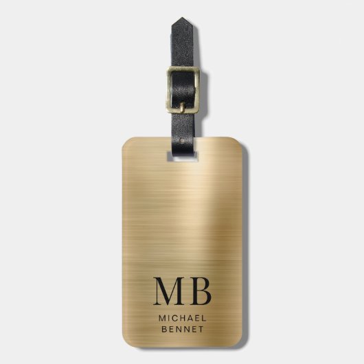 Elegant Monogram Gold Bagagelabel (Voorkant verticaal)