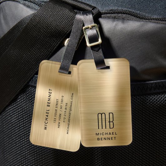 Elegant Monogram Gold Bagagelabel