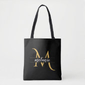 Elegant Monogram Gold Black, op maat gemaakt Tote Bag (Voorkant)