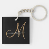 Elegant Monogram Gold Black Sleutelhanger (Achterkant)