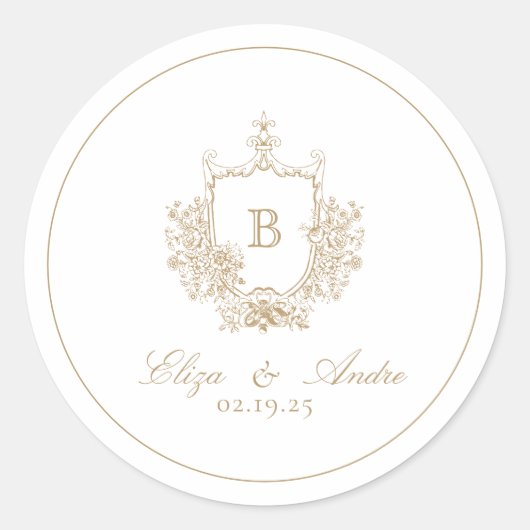 Elegant Monogram Gold Classic Round Sticker (Voorkant)