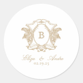 Elegant Monogram Gold Classic Round Sticker