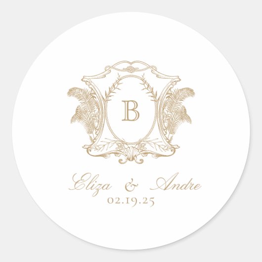 Elegant Monogram Gold Classic Round Sticker (Voorkant)