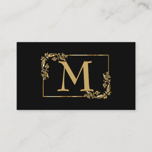 Elegant Monogram Gold en zwart Visitekaartje (Voorkant)