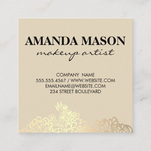 Elegant Monogram Gold Floral Vierkante Visitekaartje (Achterkant)