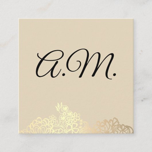 Elegant Monogram Gold Floral Vierkante Visitekaartje (Voorkant)