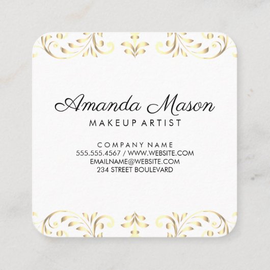 Elegant Monogram Gold Floral Vierkante Visitekaartje (Achterkant)