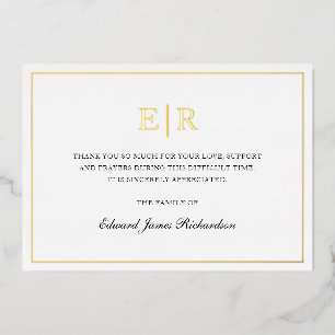 Elegant Monogram Gold Foil Funeral Hartelijk dank Folie Uitnodiging