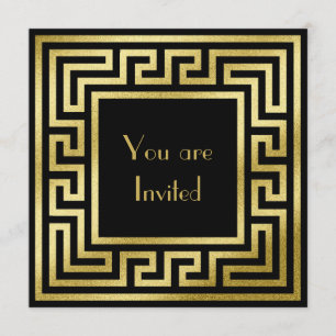 Elegant Monogram Gold Glitter Art Deco Black Kaart