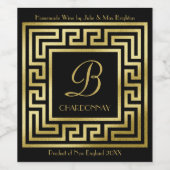 Elegant Monogram Gold Glitter Art Deco Black Wijn Etiket (Enkel label)