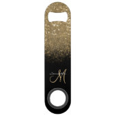 Elegant monogram Gold Glitter & Black Bar-toets Speed Flessenopener (Achterkant)
