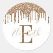 Elegant Monogram Gold Glitter Drip Ronde Sticker (Voorkant)