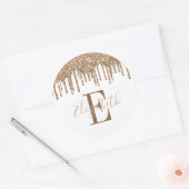 Elegant Monogram Gold Glitter Drip Ronde Sticker (Envelop)