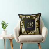 Elegant Monogram Gold Glitter Greek Key Black Kussen (Stoel)