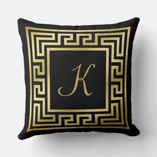Elegant Monogram Gold Glitter Greek Key Black Kussen (Achterkant)