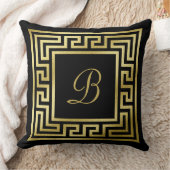 Elegant Monogram Gold Glitter Greek Key Black Kussen (Deken)