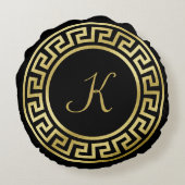 Elegant Monogram Gold Glitter Greek Key Black Rond Kussen (Achterkant)