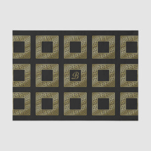 Elegant Monogram Gold Glitter Greek Key Black Tissuepapier
