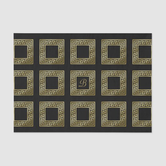 Elegant Monogram Gold Glitter Greek Key Black Tissuepapier (Voorkant)