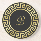 Elegant Monogram Gold Glitter Greek Key Black Zandsteen Onderzetter (Voorkant)