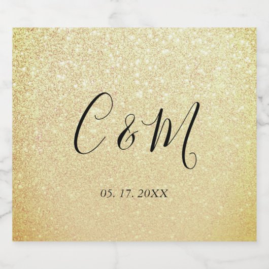Elegant monogram Gold Glitter Weddenschap Wijn Eti Sparkling Wijnetiket (Enkel label)