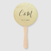 Elegant Monogram Gold Glitter Wedding Hand Fan Handwaaier (Achterkant)