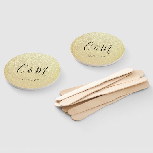 Elegant Monogram Gold Glitter Wedding Hand Fan Handwaaier (Niet-gemonteerd)