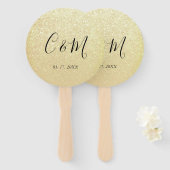 Elegant Monogram Gold Glitter Wedding Hand Fan Handwaaier (Voorkant en achterkant)