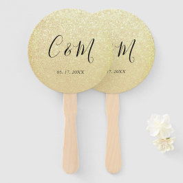 Elegant Monogram Gold Glitter Wedding Hand Fan Handwaaier