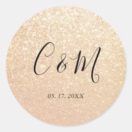 Elegant Monogram Gold Glitter Wedding Ronde Sticker