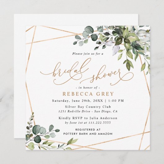 Elegant Monogram Gold Greenery Vrijgezellenfeest Kaart (Voorkant / Achterkant)