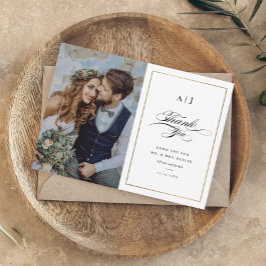 Elegant Monogram Gold Photo Wedding Bedankkaart