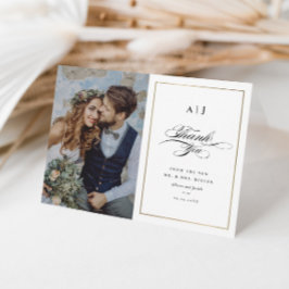 Elegant Monogram Gold Photo Wedding Bedankkaart