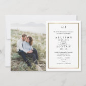 Elegant Monogram Gold Photo Wedding Kaart (Voorkant)