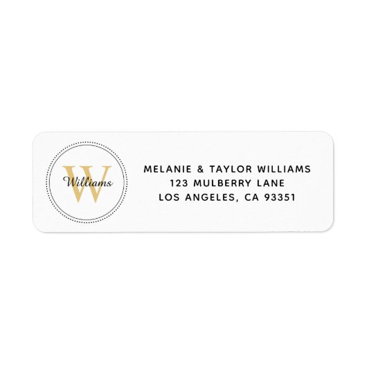 Elegant Monogram Gold Return Address Label (Voorkant)