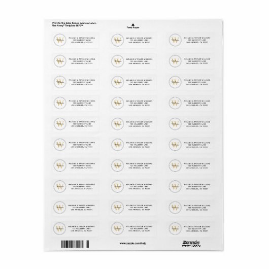 Elegant Monogram Gold Return Address Label (Full Sheet)