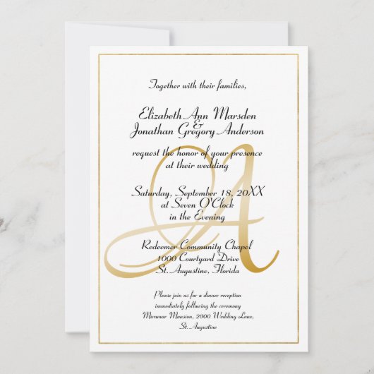 Elegant Monogram Gold Script Calligraphy Weddensch Kaart (Voorkant)