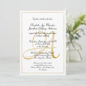 Elegant Monogram Gold Script Calligraphy Weddensch Kaart (Staand voorkant)