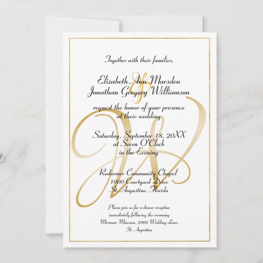 Elegant Monogram Gold Script Calligraphy Weddensch Kaart (Voorkant)