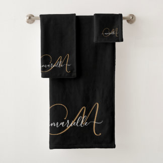 Elegant Monogram Gold Script Naam Bad Handdoek