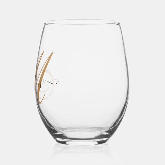 Elegant Monogram Gold Script Naam Wijnglas Zonder Voet (Links)