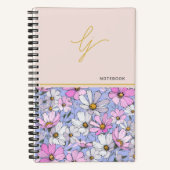 Elegant Monogram Gold Script Roze Blauwe Bloemen Notitieboek (Voorkant)