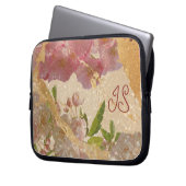 Elegant Monogram Gold Shimmer Floral Design Laptop Sleeve (Voorkant Links)