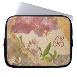 Elegant Monogram Gold Shimmer Floral Design Laptop Sleeve