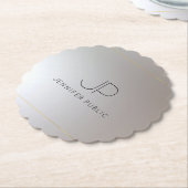 Elegant Monogram Gold Silver Scalloped Round Kartonnen Onderzetters (Gekanteld)