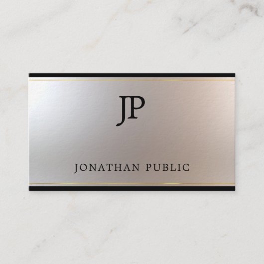 Elegant Monogram Gold Silver Sjabloon Luxe dik Visitekaartje (Voorkant)