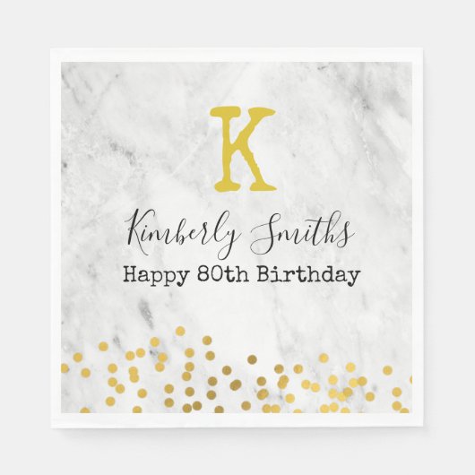 Elegant Monogram Gold stippen op 80e verjaardag ma Servet (Voorkant)