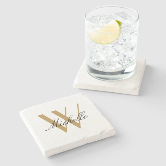 Elegant Monogram Gold Stylish Name Script Stenen Onderzetter (Zijkant)