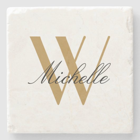 Elegant Monogram Gold Stylish Name Script Stenen Onderzetter (Voorkant)