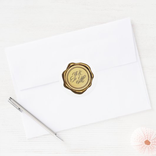 Elegant Monogram Gold Wax Seal Ronde Sticker (Envelop)